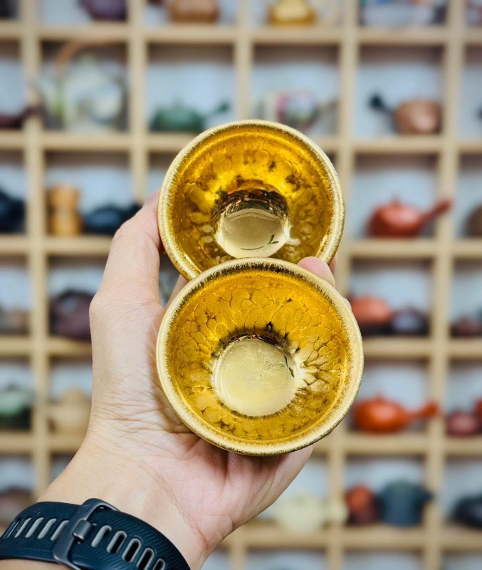 Ấm trà tử sa nạm vàng