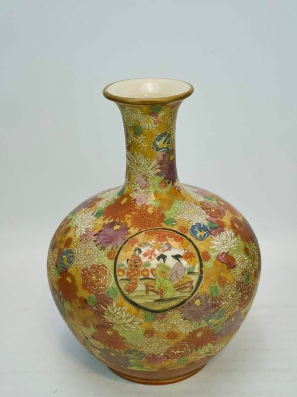 Bình Bách Hoa gốm Nhật Satsuma vẽ Geisha dáng hút lộc đẹp