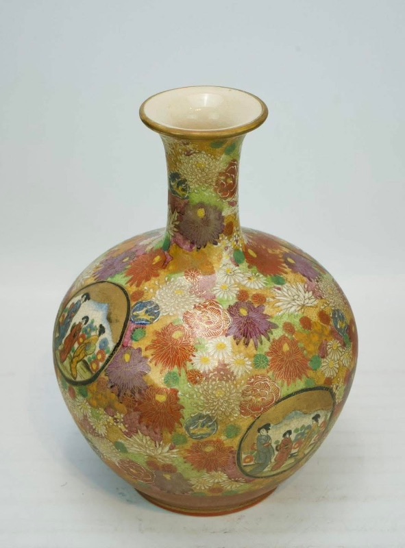 Bình Bách Hoa gốm Nhật Satsuma vẽ Geisha dáng hút lộc đẹp