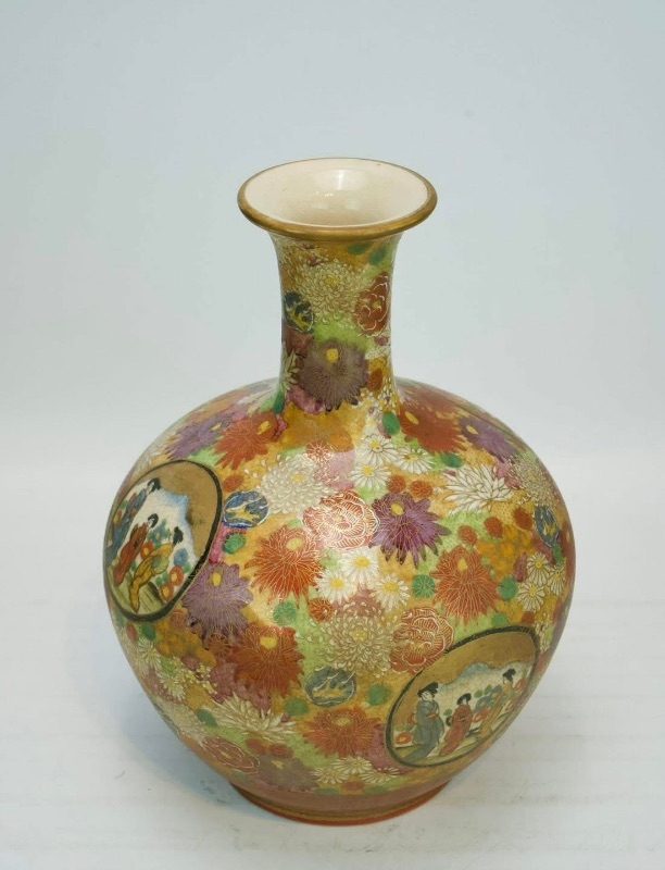 Bình Bách Hoa gốm Nhật Satsuma vẽ Geisha dáng hút lộc đẹp