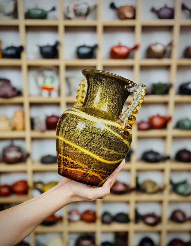 Bình cup Nhật thuỷ tinh 3 lớp vẩy vàng siêu đẹp