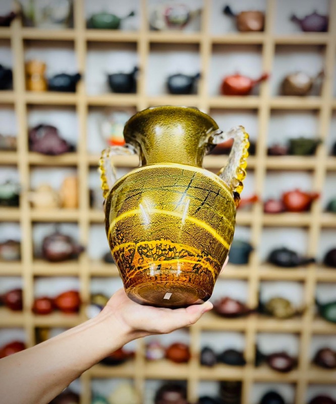 Bình cup Nhật thuỷ tinh 3 lớp vẩy vàng siêu đẹp