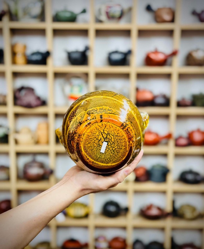 Bình cup Nhật thuỷ tinh 3 lớp vẩy vàng siêu đẹp