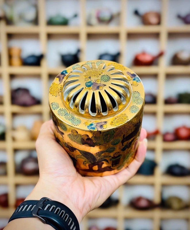 Xông trầm gốm Nhật vẽ vàng Mokubei đẹp hiếm gặp