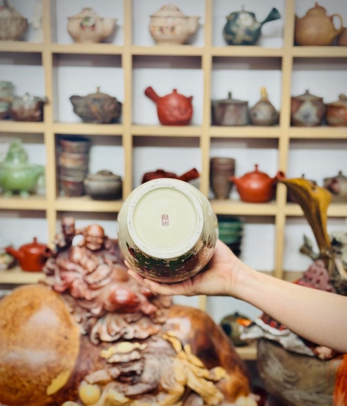 Bình gốm Nhật satsuma vẽ vàng chim hoa đẹp tinh tế