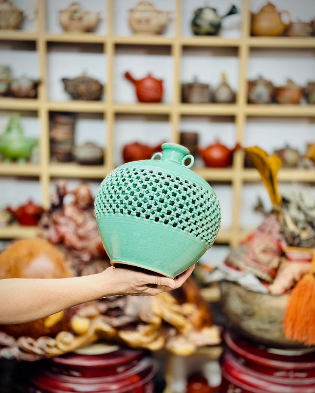 Bình hút lộc men ngọc cellado vẽ hạc 2 lớp