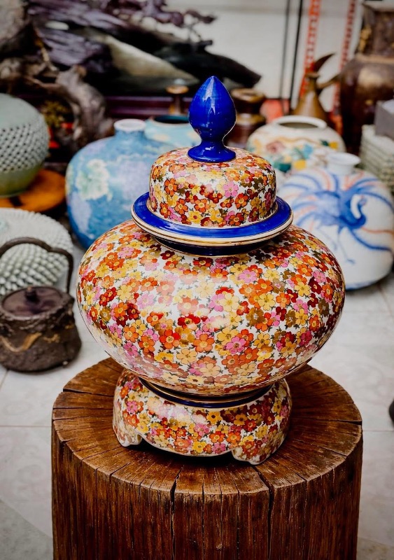 Choé gốm Nhật bách hoa Sakura vẽ tay vẽ vàng full tứ diện