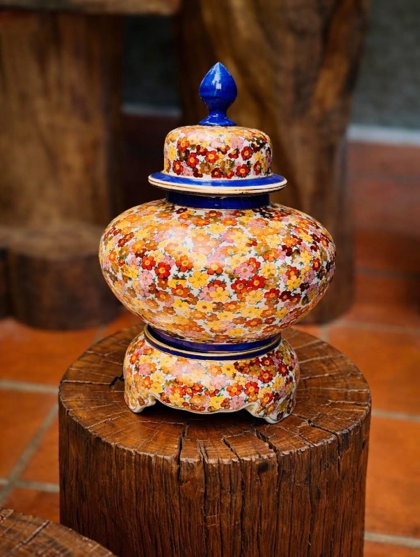 Choé gốm Nhật bách hoa Sakura vẽ tay vẽ vàng full tứ diện